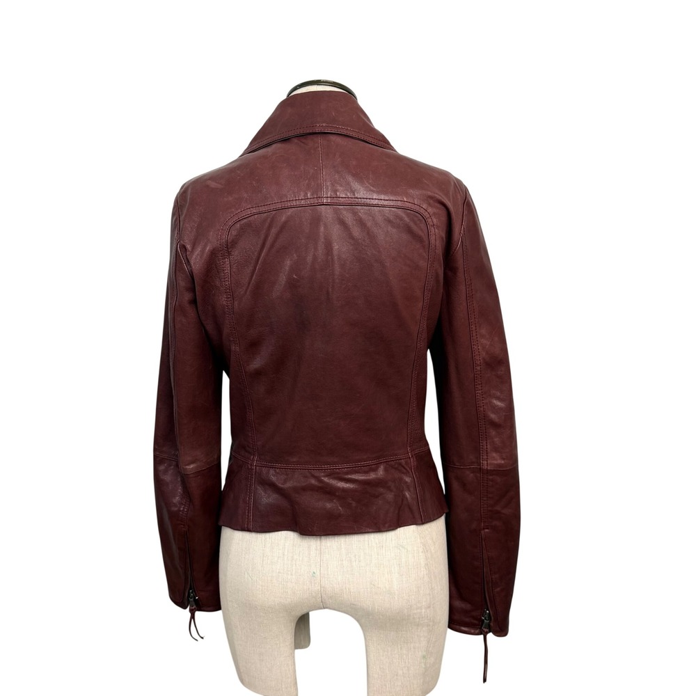 Womens Brown Leather Moto Jacket Asymmetrical Zip Y2K Flip Phone Pocket Size S - Picture 3 of 16
